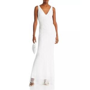 AQUA FORMAL Women's Rhinestone Embellished Fishnet Gown Size 12 Ivory NWT